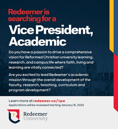 Redeemer University Vice President Academic search